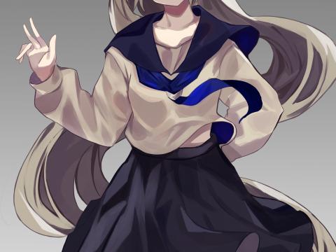 Girl Glance Gesture Uniform Anime