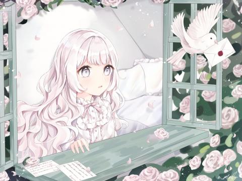 Girl Glance Letter Anime Art White