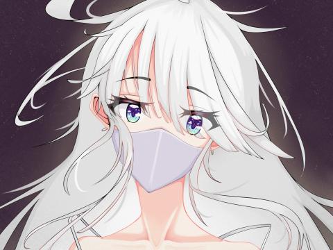 Girl Glance Mask Anime White