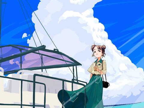 Girl Glance Pier Sea Anime Art