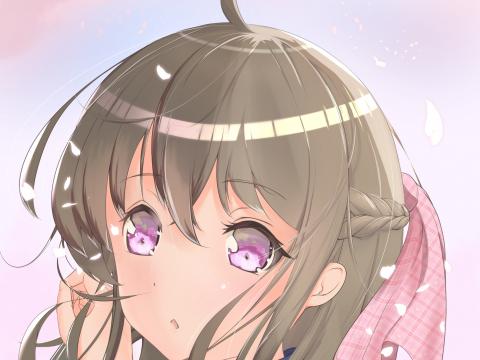 Girl Glance Sakura Petals Anime