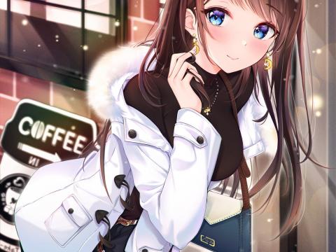 Girl Glance Smile Snow Anime