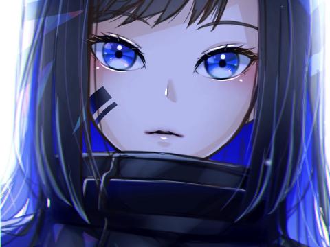 Girl Glance Soldier Anime Art Blue