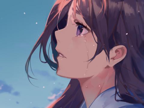 Girl Glance Tears Sad Anime Art