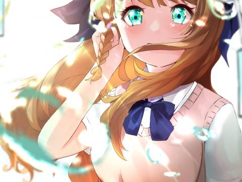 Girl Glance Water Drops Anime Art