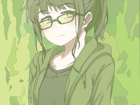Girl Glasses Anime Art Cartoon Green