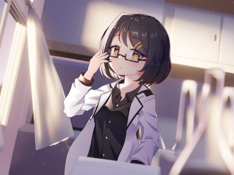 Girl Glasses Scientist Anime Art