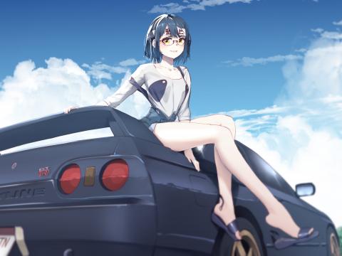 Girl Glasses Smile Car Anime Art