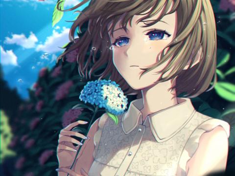Girl Hydrangea Flowers Anime Art