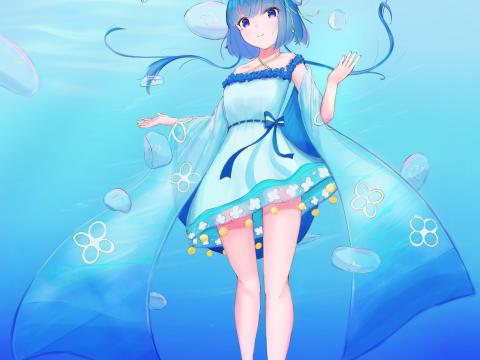 Girl Jellyfish Water Underwater Blue Anime