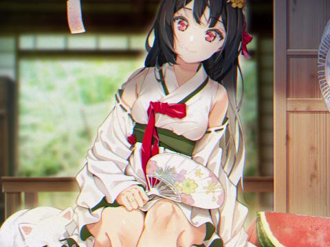 Girl Kimono Smile Fan Anime