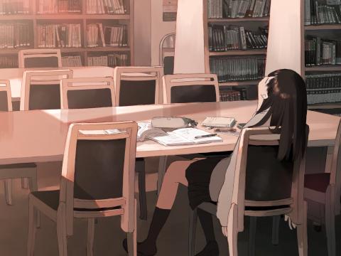Girl Library Study Anime