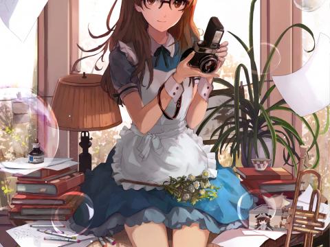 Girl Maid Photographer Anime Art Cartoon