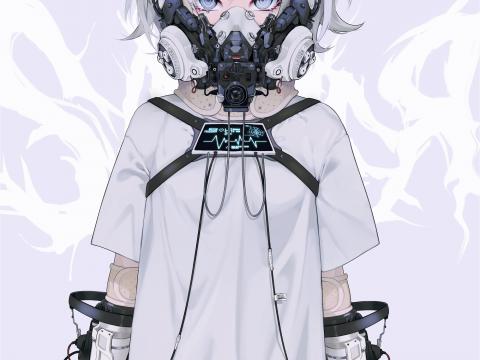 Girl Mask Cyborg White Anime