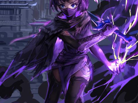 Girl Mask Warrior Ninja Anime Art Purple