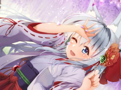 Girl Neko Ears Smile Kimono Anime