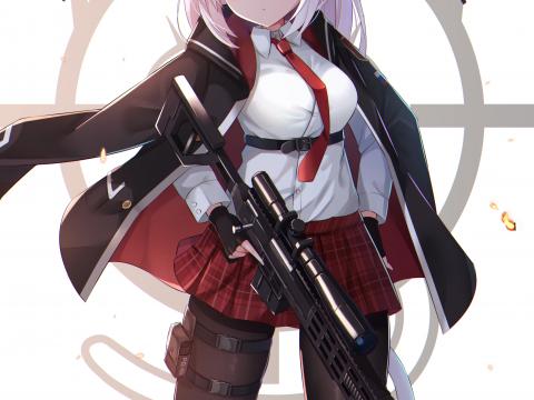 Girl Neko Rifle Weapon Anime Art Cartoon