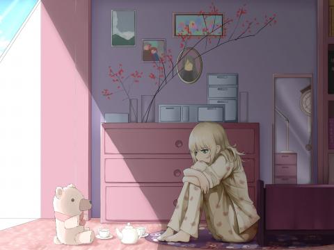 Girl Pajamas Sad Anime Art Cartoon