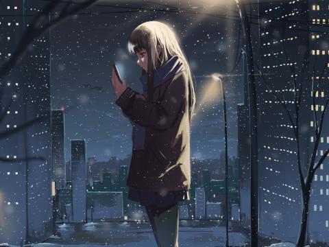 Girl Phone Snow Winter Anime