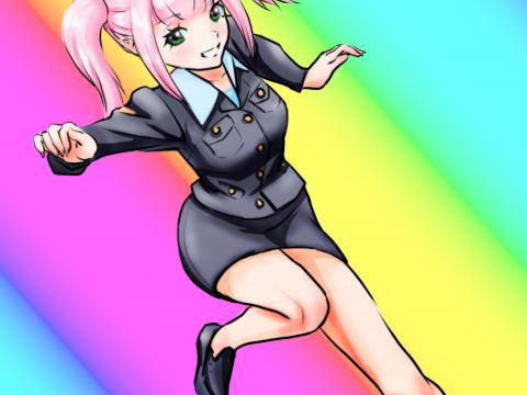 Girl Pose Rainbow Anime Art Cartoon