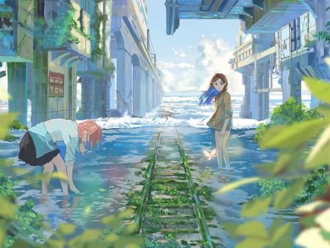 Girl Rails Water Clouds Anime