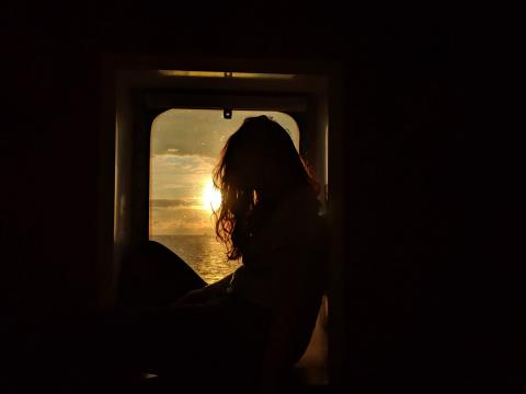 Girl Silhouette Window Sunset Sun Light Dark
