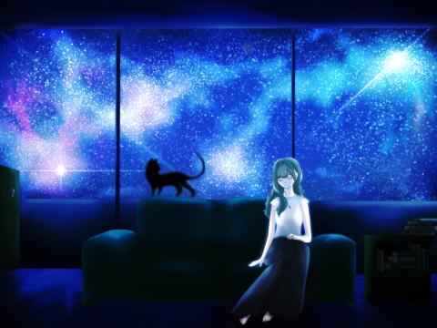 Girl Sleep Night Stars Anime Art Cartoon
