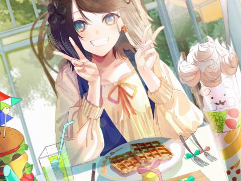 Girl Smile Dessert Anime Art