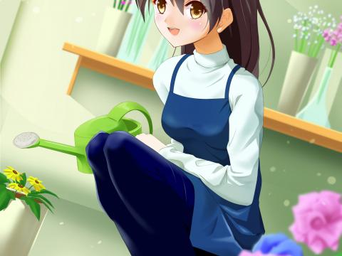 Girl Smile Florist Anime Art Cartoon