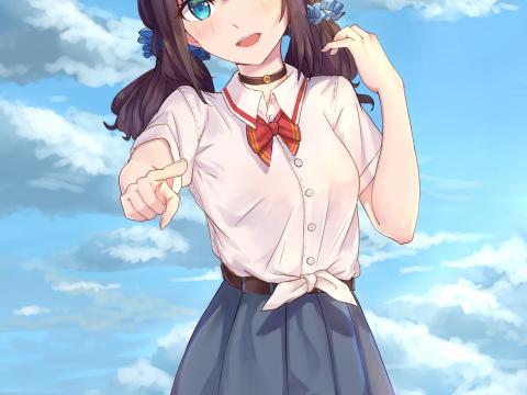 Girl Smile Gesture Embankment Anime Art