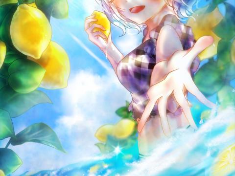 Girl Smile Gesture Lemons Water Anime