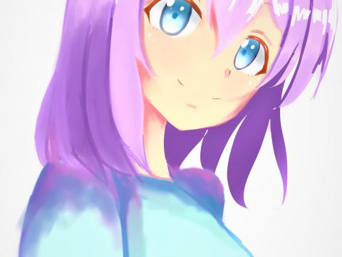 Girl Smile Glance Anime Purple