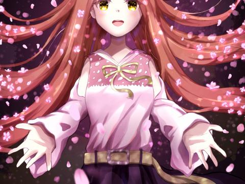 Girl Smile Petals Sakura Anime Art