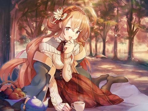 Girl Smile Picnic Autumn Anime