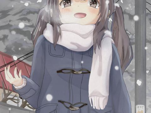 Girl Smile Snow Anime Art