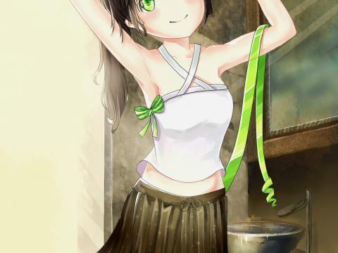 Girl Smile Tape Anime Art Green
