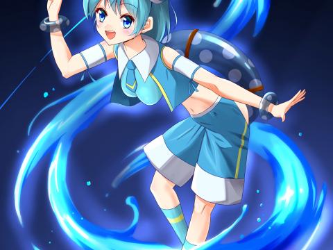 Girl Smile Water Anime Art Blue