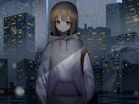 Girl Sweatshirt Buildings City Anime