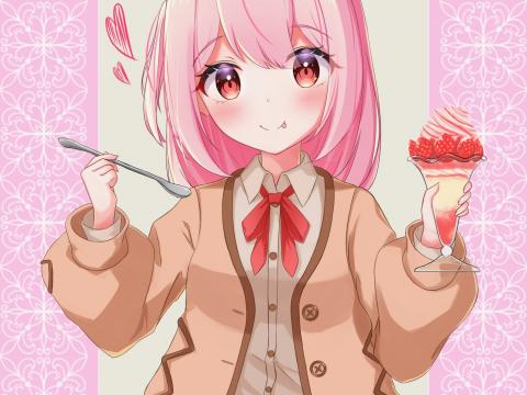 Girl Take Smile Dessert Anime Art