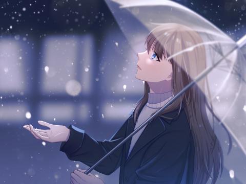 Girl Umbrella Rain Anime Art Cartoon