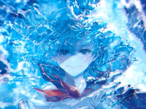 Girl Underwater Water Anime Art Blue