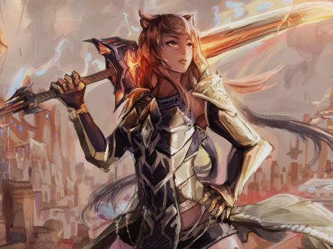 Girl Warrior Armor Sword Anime Art