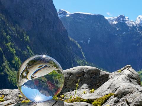 Glass-ball Ball Reflection Mountains Macro