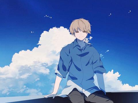 Guy Alone Smile Clouds Anime