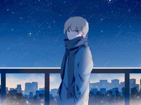 Guy Scarf Starry-sky Stars Night Anime