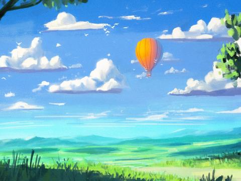 Hot-air-balloon Sky Clouds Field Art