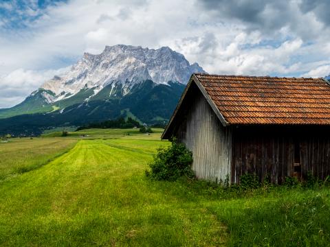 House Field Mountains Landscape Nature