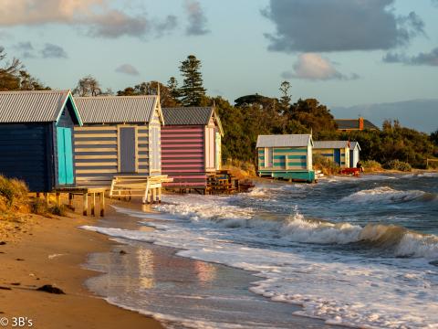 Houses Beach Sea Waves