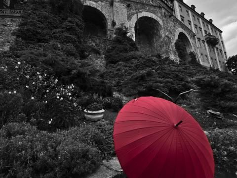 Human Umbrella Castle Alone Black-and-white