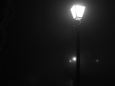 Lantern Light Fog Night Black-and-white Black